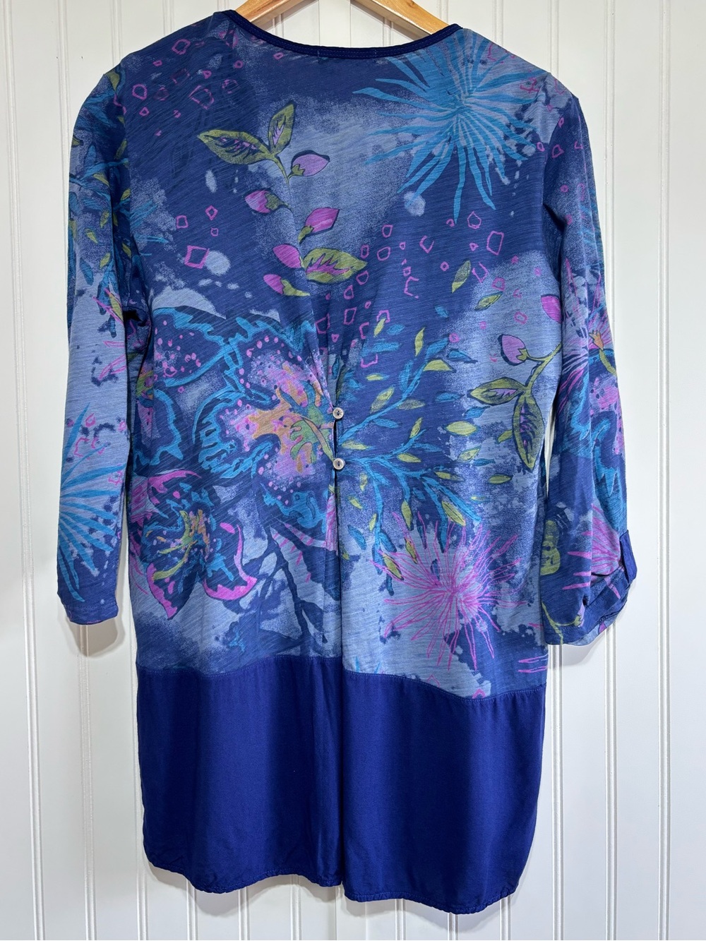 Fresh Produce Floral Tunic Top Blue 3/4 Sleeve Cotton Size Large Artsy - Picture 5 of 16